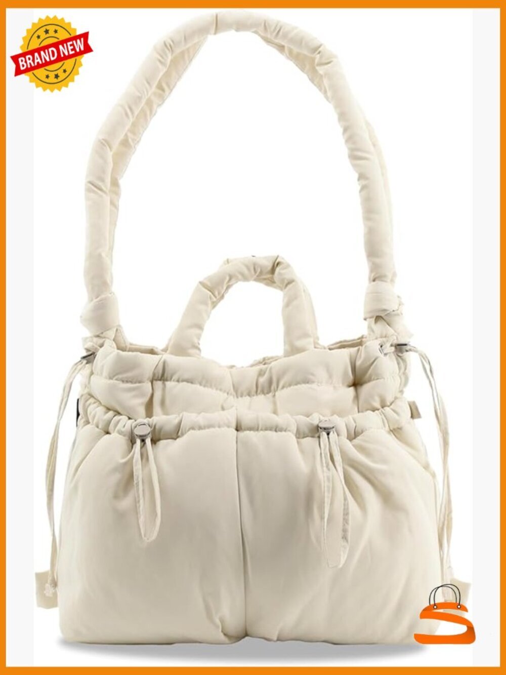Quilted Puffer Tote Bag Convertible to Backpack, Puffy Shoulder Handbag, Travel